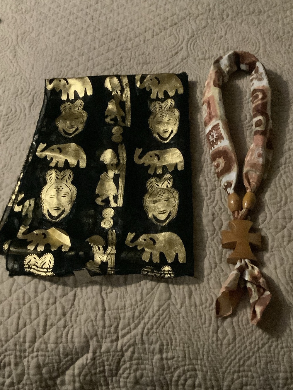 Black Scarf with Metallic Gold Animal Motif